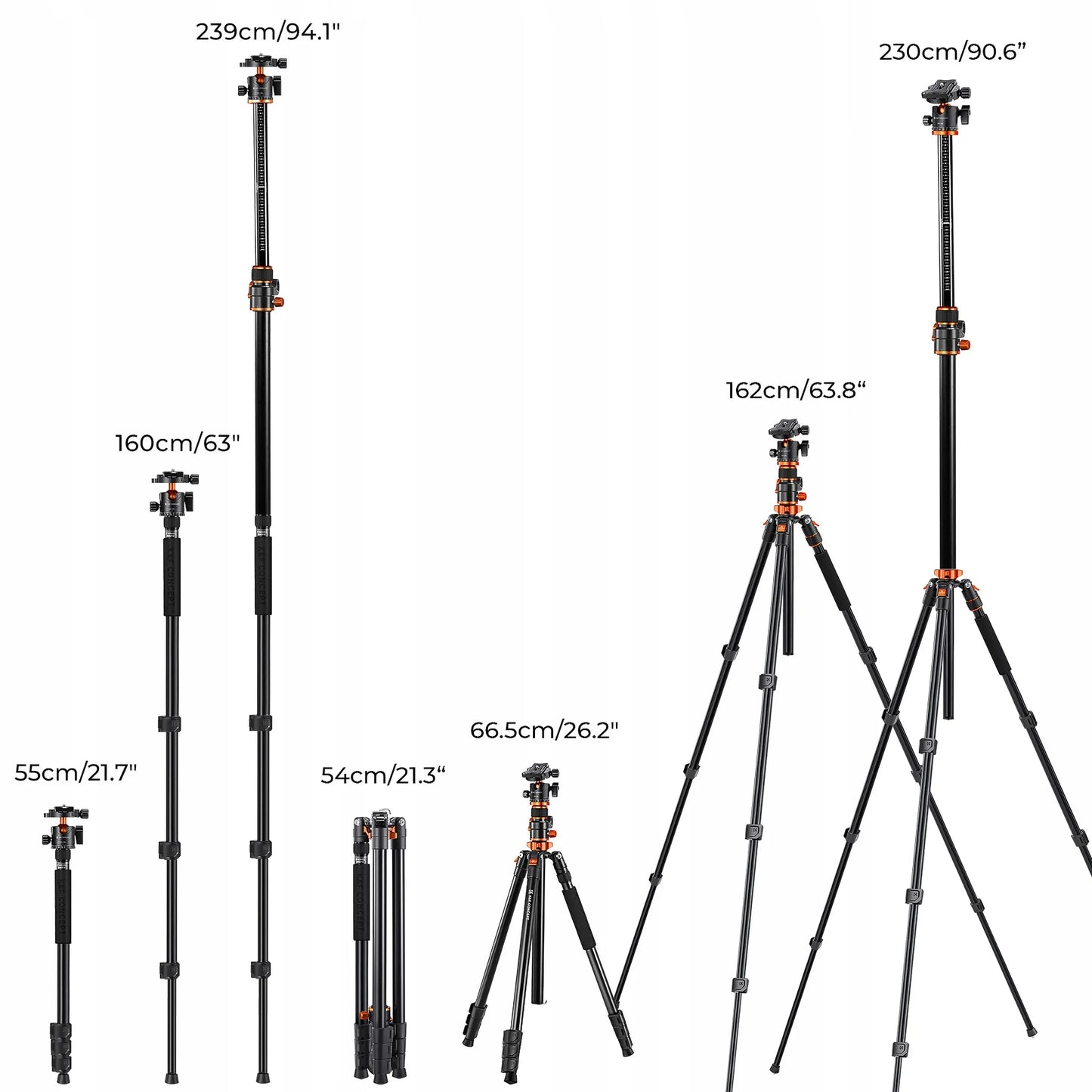 Trikojis su lenkiama kolona 230 cm 10 kg + monopodas K&F T254A7 + galvutė BH-28L