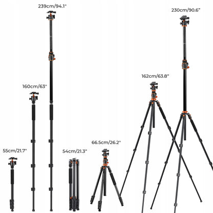 Trikojis su lenkiama kolona 230 cm 10 kg + monopodas K&F T254A7 + galvutė BH-28L