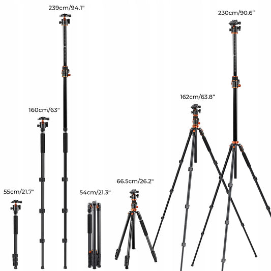 Trikojis su lenkiama kolona 230 cm 10 kg + monopodas K&F T254A7 + galvutė BH-28L