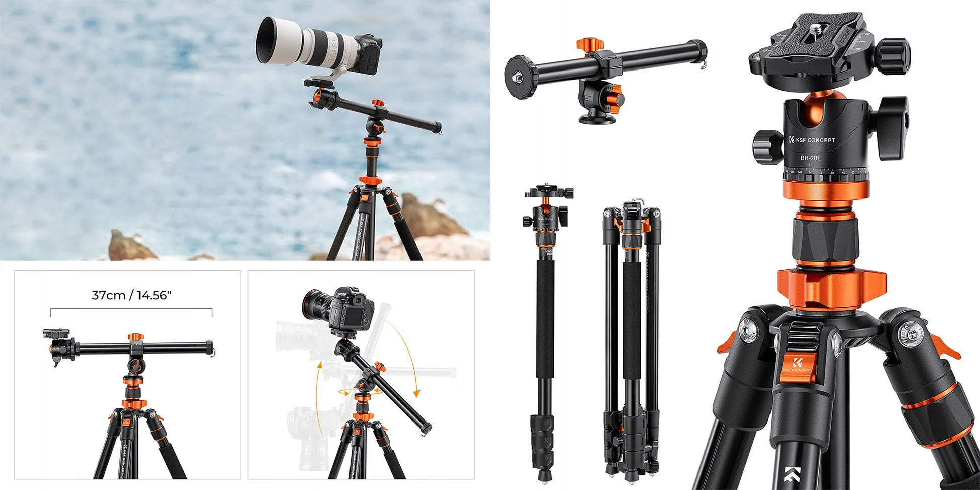 Trikojis su lenkiama kolona 230 cm 10 kg + monopodas K&F T254A7 + galvutė BH-28L