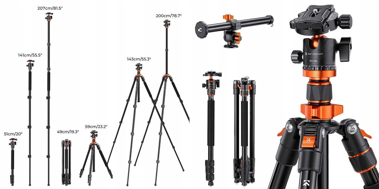 Trikojis su lenkiama kolona 230 cm 10 kg + monopodas K&F T254A7 + galvutė BH-28L