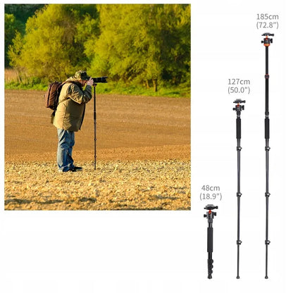TRIKOJO STOVAS FOTOAPARATUI K&F CONCEPT SA254M2 MONOPODAS 175CM GALVUTĖ 10kg