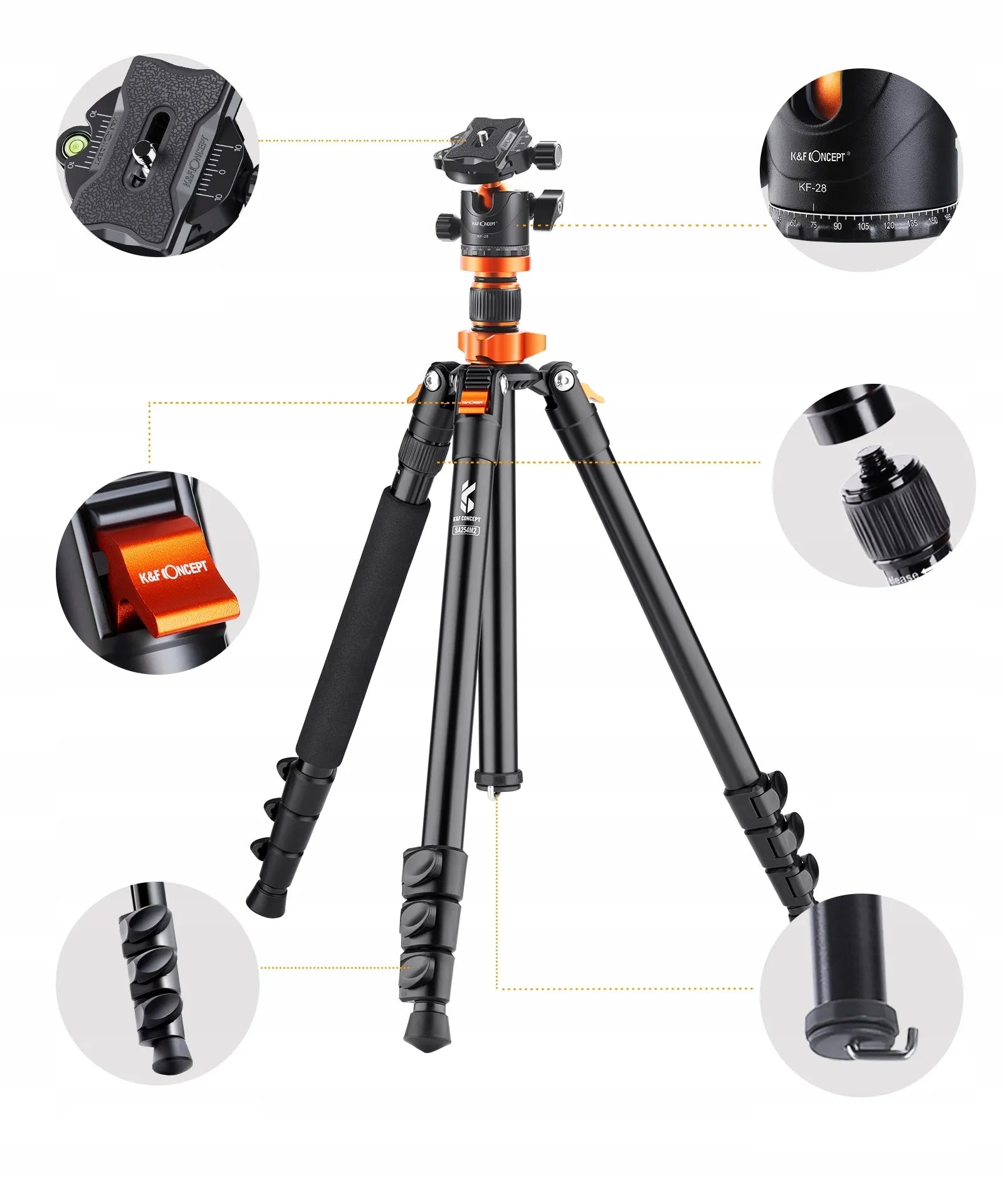 TRIKOJO STOVAS FOTOAPARATUI K&F CONCEPT SA254M2 MONOPODAS 175CM GALVUTĖ 10kg