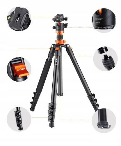 TRIKOJO STOVAS FOTOAPARATUI K&F CONCEPT SA254M2 MONOPODAS 175CM GALVUTĖ 10kg