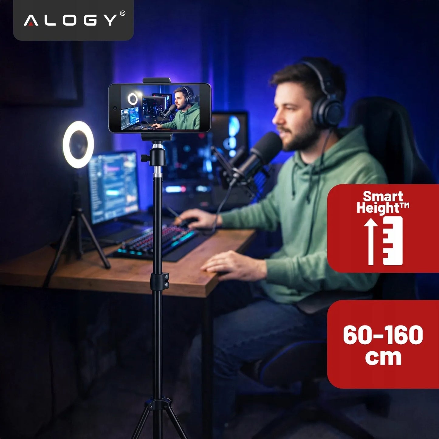 Tripod stovas telefonui su laikikliu aukštas fotografijos rinkinys