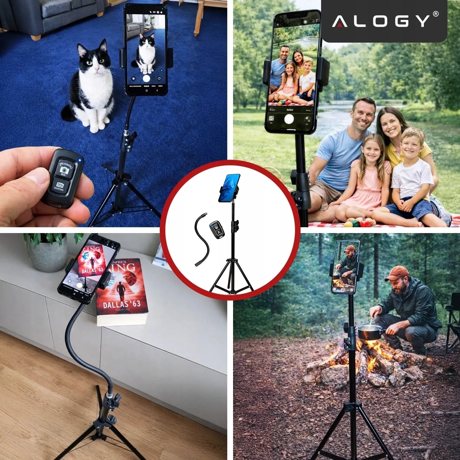Tripod stovas telefonui su laikikliu aukštas fotografijos rinkinys