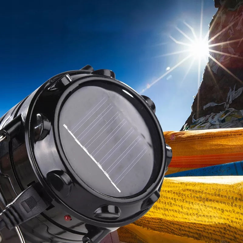 Turistinė akumuliatorinė kempingo saulės energijos LED lempa, sulankstoma, su powerbank funkcija