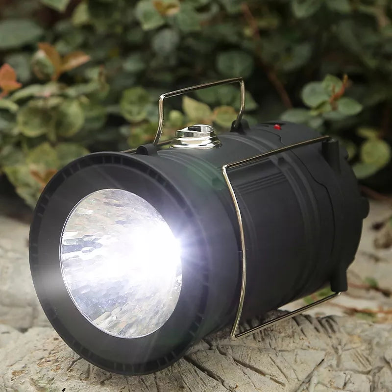 Turistinė akumuliatorinė kempingo saulės energijos LED lempa, sulankstoma, su powerbank funkcija