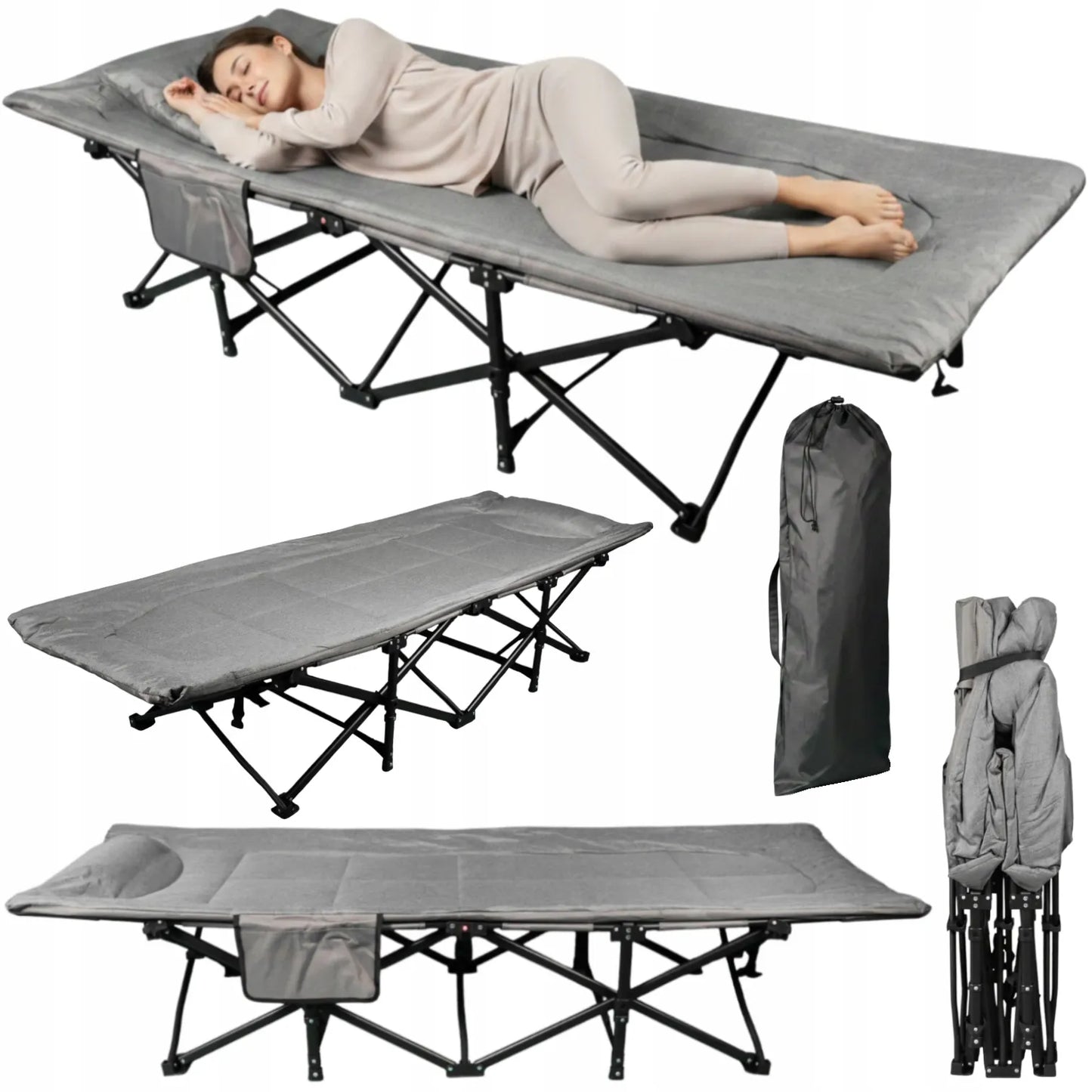 Turistinė lova GOLIAT 190x68cm sulankstoma patogi lauko gultas