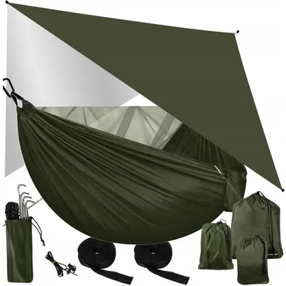 Turistinis hamakas su tentu ir tinkleliu nuo vabzdžių 260x140 cm