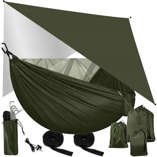 Turistinis hamakas su tentu ir tinkleliu nuo vabzdžių 260x140 cm