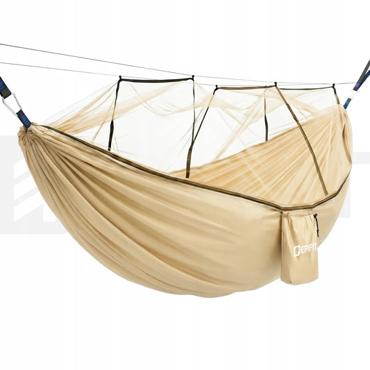 Turistinis hamakas su tinkleliu nuo uodų, dvivietis, didelis 330x140 cm, 200 kg, sodo hamakas