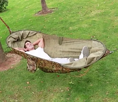 Turistinis hamakas su tinkleliu nuo uodų, pakabinama palapinė medžiui, survival 260cm 750g