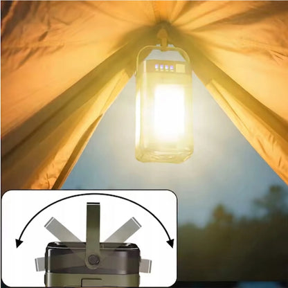 Turistinis LED saulės kempingo žibintas galingas USB-C sulankstomas vandeniui atsparus