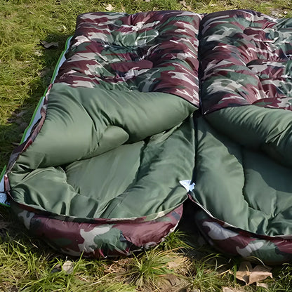 Turistinis miegmaišis, antklodės ir mumijos tipo, su gobtuvu, šiltas, kamufliažinis, 210 × 75 cm, su dėklu