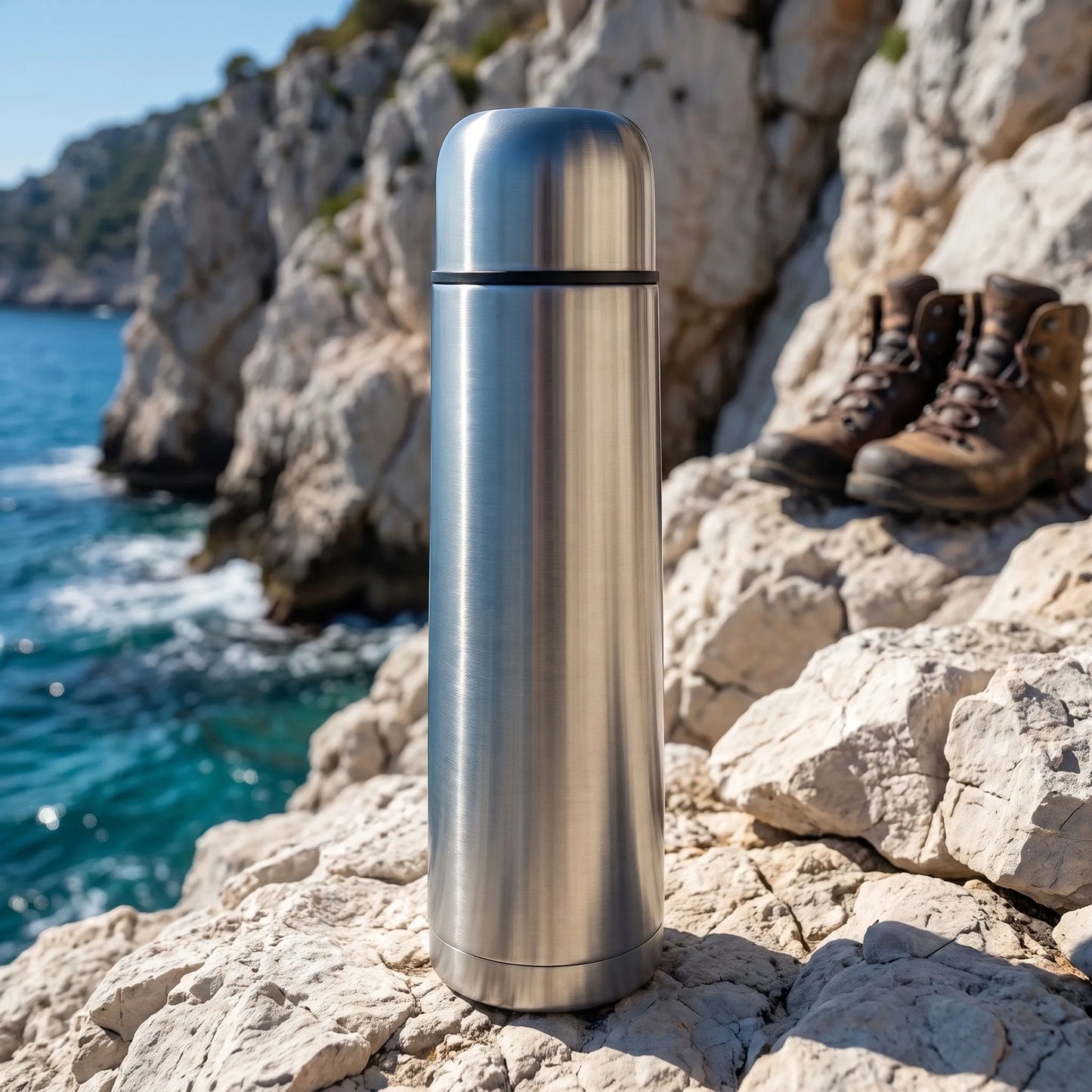 Turistinis termosas su puodeliu kavai ir arbatai vakuuminis 1L nerūdijantis plienas