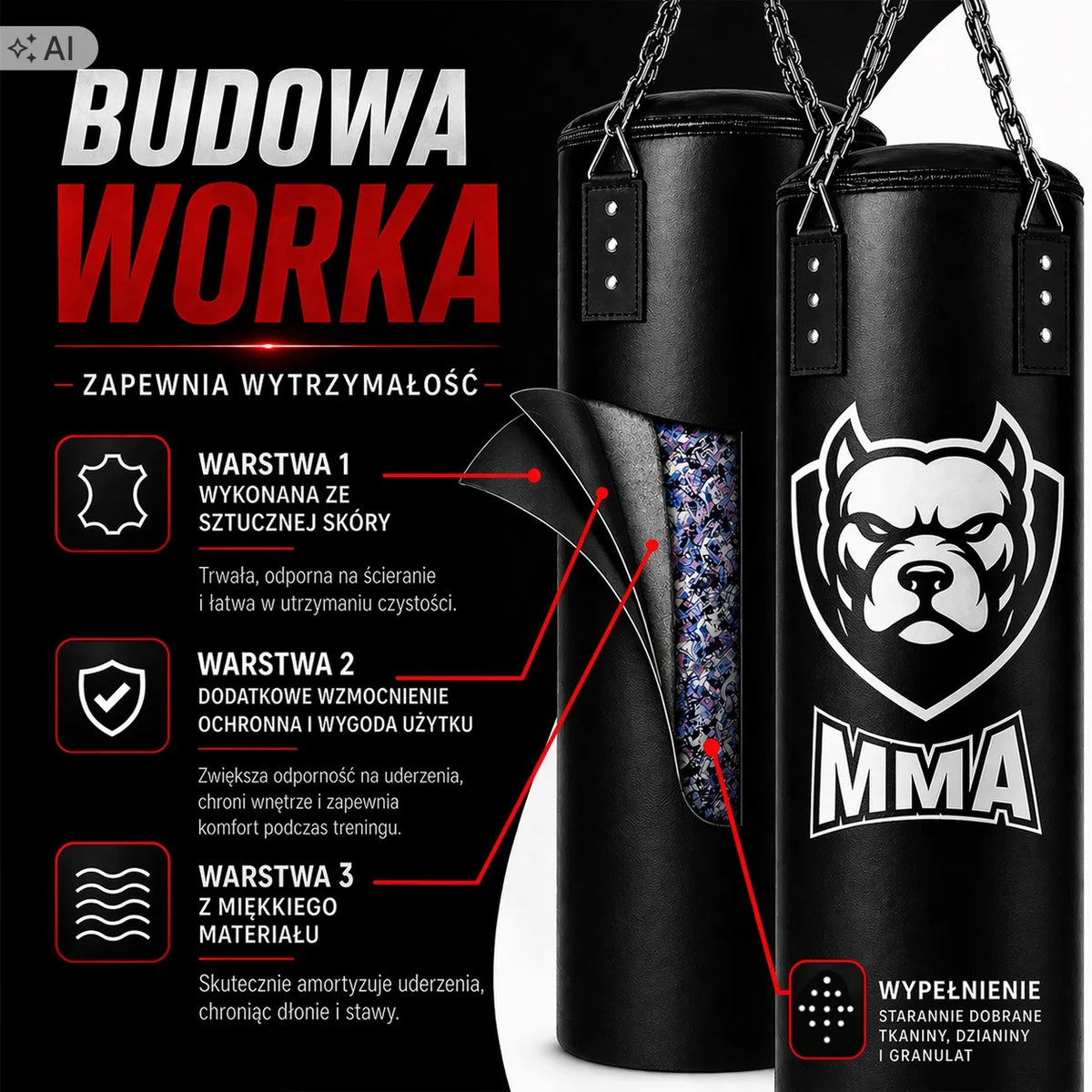 Tuščias Ferocity bokso maišas 120 cm su montavimo rinkiniu ir aksesuarais