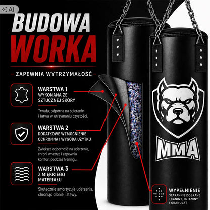 Tuščias Ferocity bokso maišas 120 cm su montavimo rinkiniu ir aksesuarais
