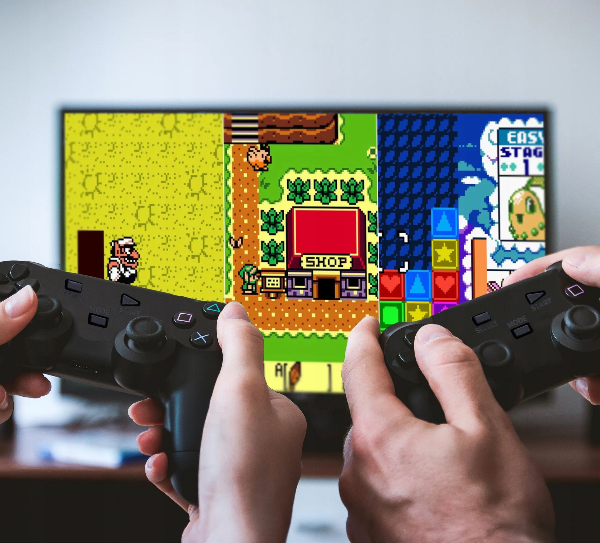 TV mini retro žaidimų konsolė HDMI belaidė su dviem pulteliais 2073 žaidimai