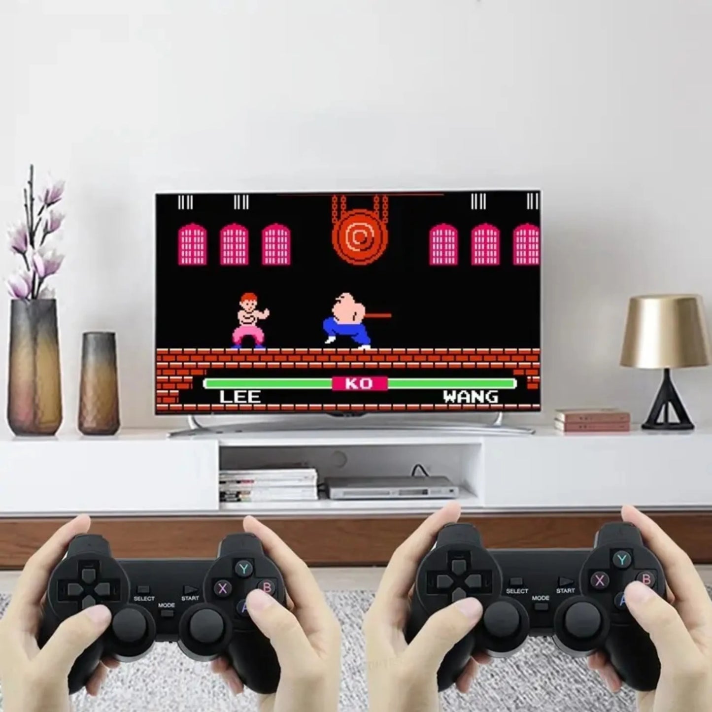 TV mini retro žaidimų konsolė HDMI belaidė su dviem pulteliais 2073 žaidimai