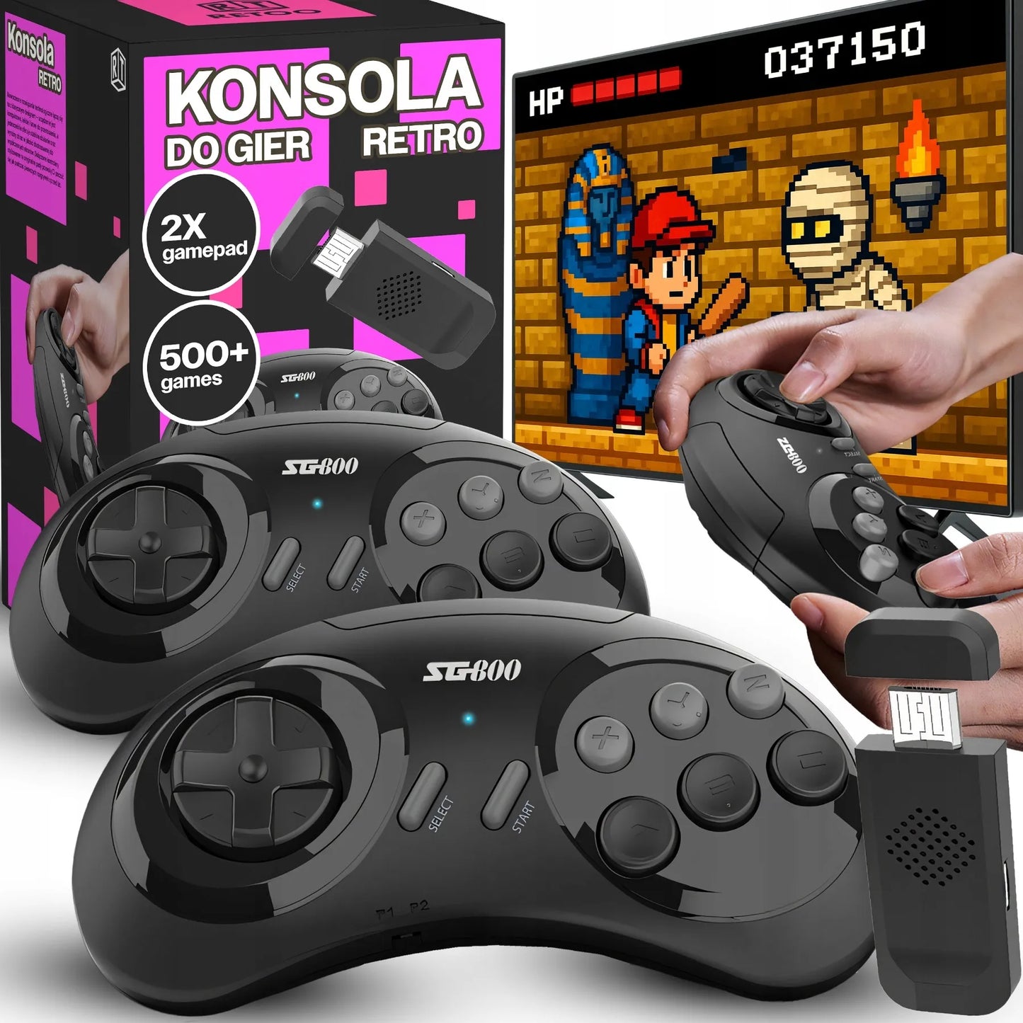 TV žaidimų konsolė, 5000+ retro žaidimų, mini, belaidė, HDMI, 90-ųjų stilius