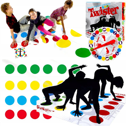 „Twister“ – šeimos vikrumo žaidimas vakarėliams, žaidimo kilimėlis ir sukamasis diskas