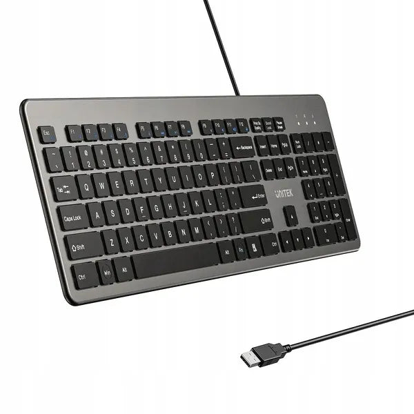 UNITEK SlimTap lengva laidinė biuro klaviatūra USB-A pilka pilka