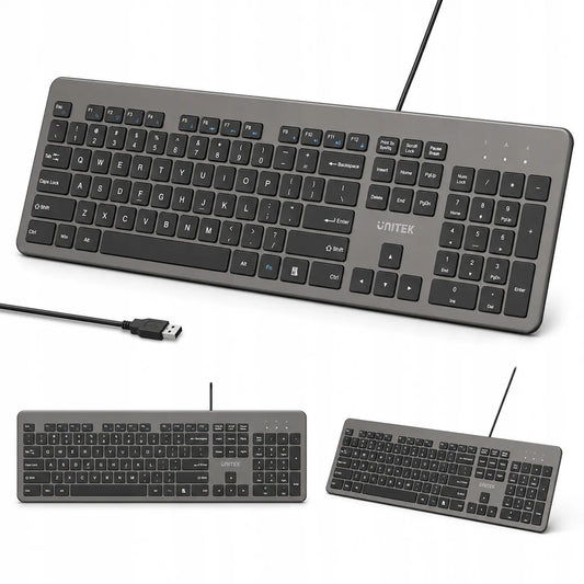 UNITEK SlimTap lengva laidinė biuro klaviatūra USB-A pilka pilka