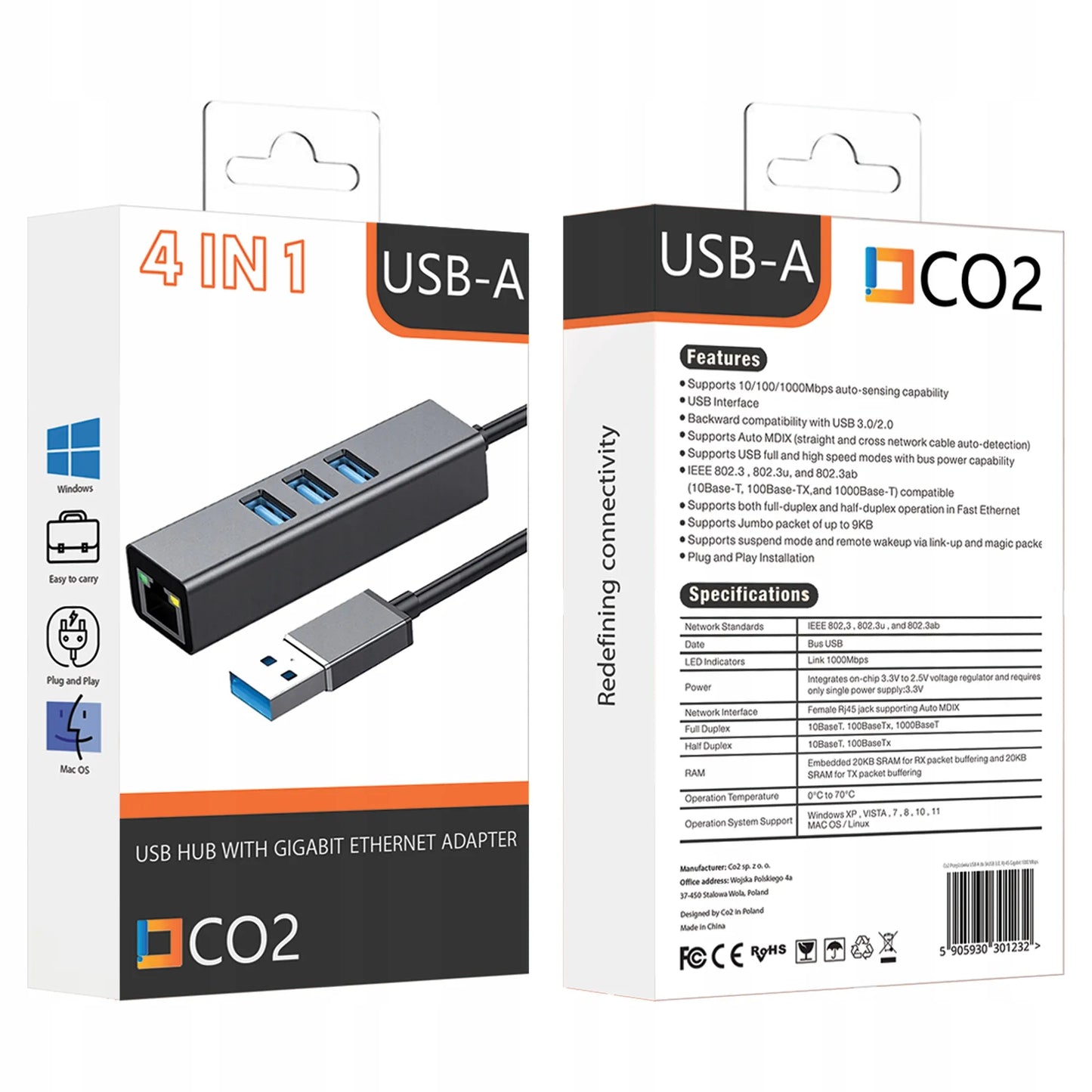 USB į Ethernet adapteris, tinklo plokštė, LAN šakotuvas, USB Gigabit RJ45