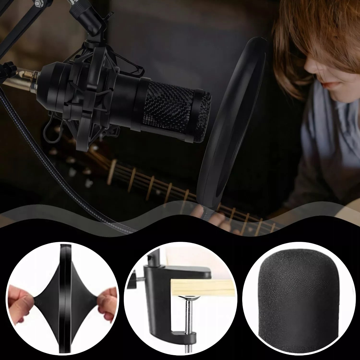 USB kondensatorinis mikrofonas žaidimams – su pop filtru ir stoveliu