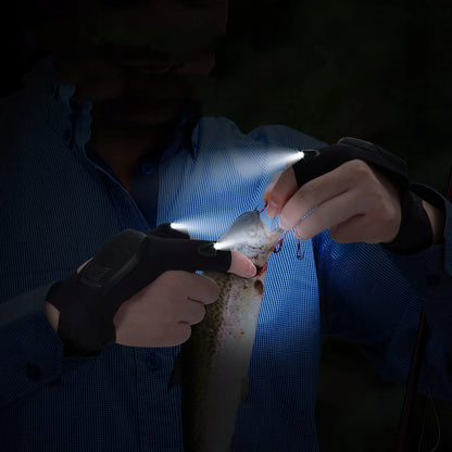 USB LED pirštinės su žibintuvėliu, įkraunamos USB