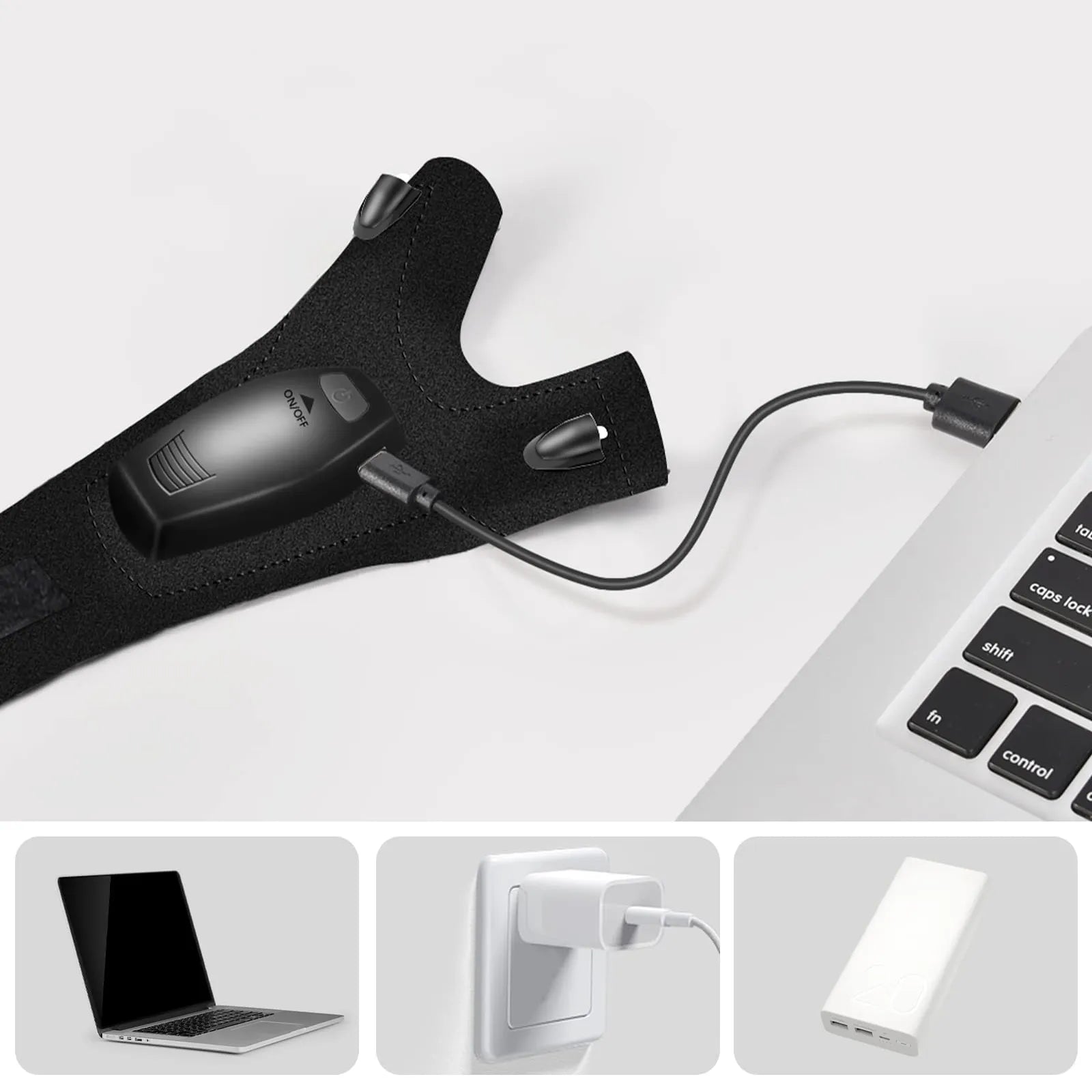 USB LED pirštinės su žibintuvėliu, įkraunamos USB