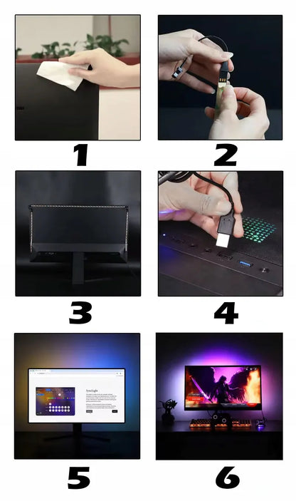 USB RGBIC LED juostos rinkinys PC Ambient ekrano sinchronizacijai 27" žaidėjams