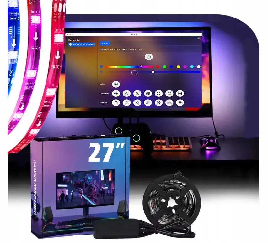 USB RGBIC LED juostos rinkinys PC Ambient ekrano sinchronizacijai 27" žaidėjams