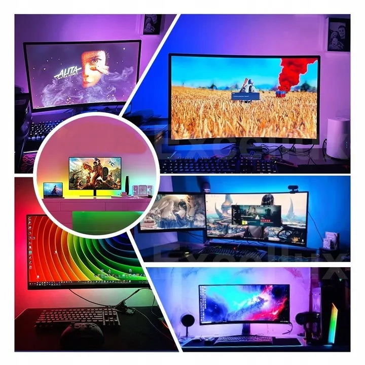 USB RGBIC LED juostos rinkinys PC Ambient ekrano sinchronizacijai 27" žaidėjams