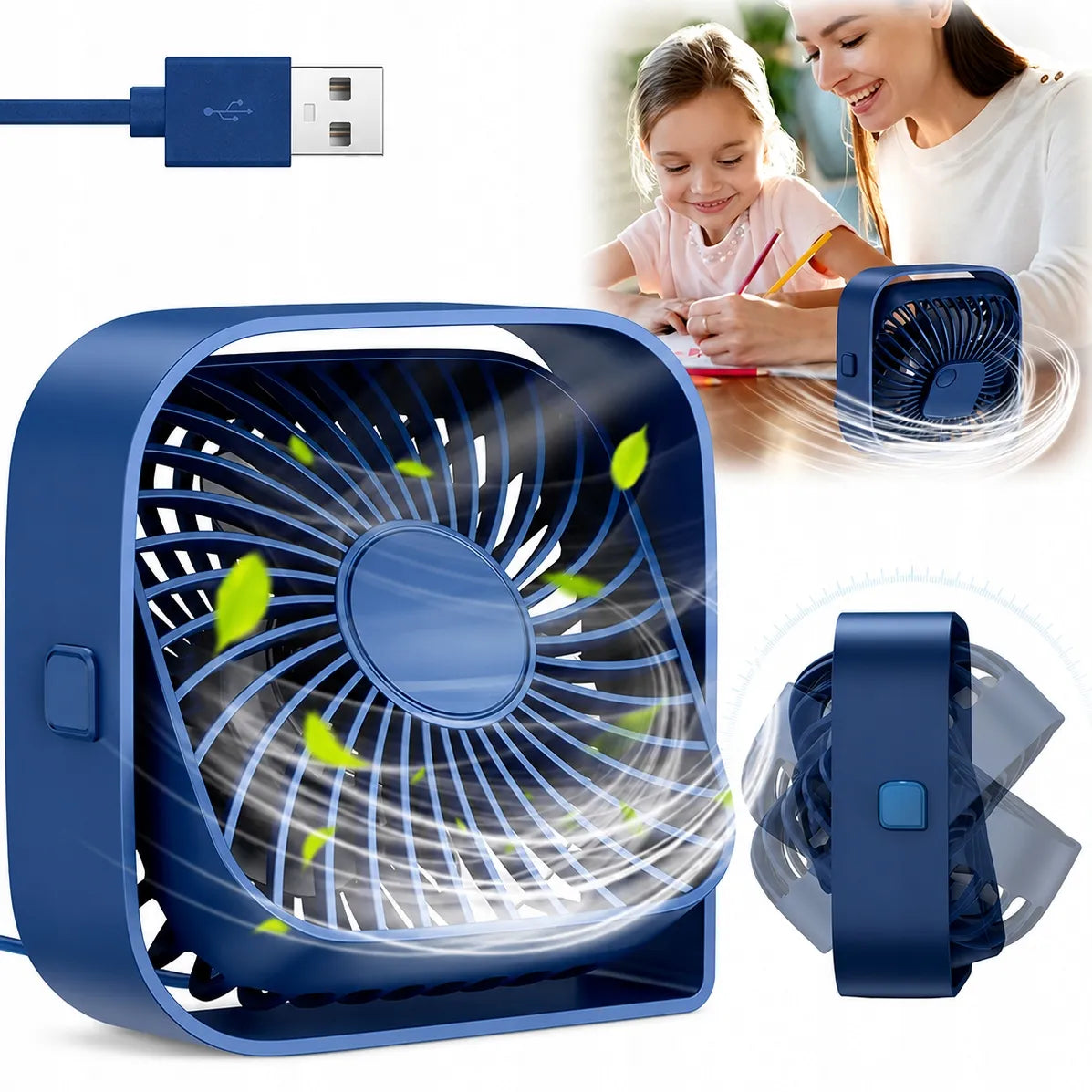 USB ventiliatorius tylus mini stalo ventiliatorius aušinimui TOPK K50 mėlynas