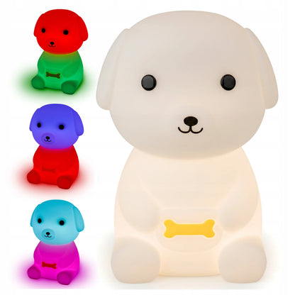 Vaikiška naktinė lemputė šuniukas, minkšta, spalvota RGB LED, USB, silikoninė