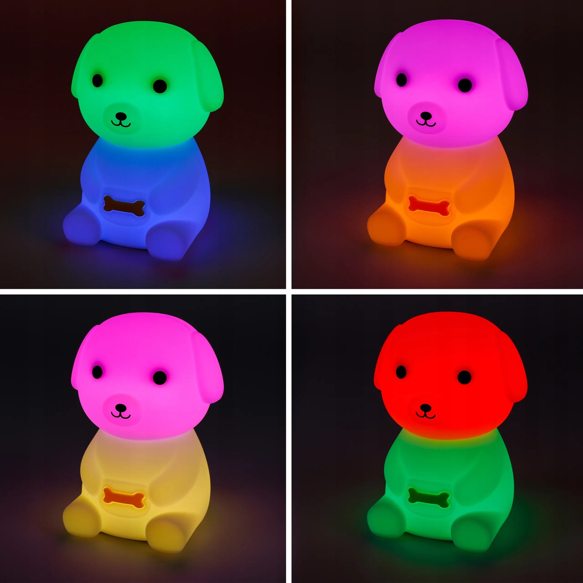 Vaikiška naktinė lemputė šuniukas, minkšta, spalvota RGB LED, USB, silikoninė