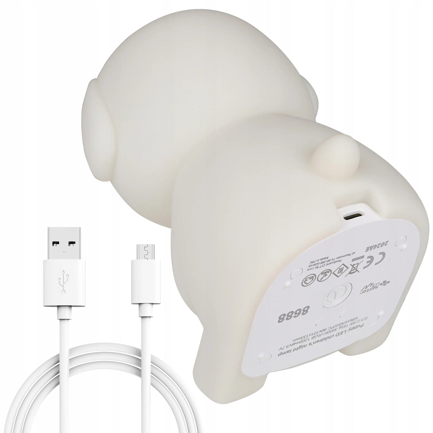 Vaikiška naktinė lemputė šuniukas, minkšta, spalvota RGB LED, USB, silikoninė