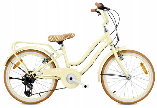 Vaikiškas 20 colių dviratis mergaitėms Sun Baby Retro, „Shimano“ 6 bėgių, Butter Yellow, 5-8 metams