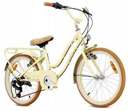 Vaikiškas 20 colių dviratis mergaitėms Sun Baby Retro, „Shimano“ 6 bėgių, Butter Yellow, 5-8 metams