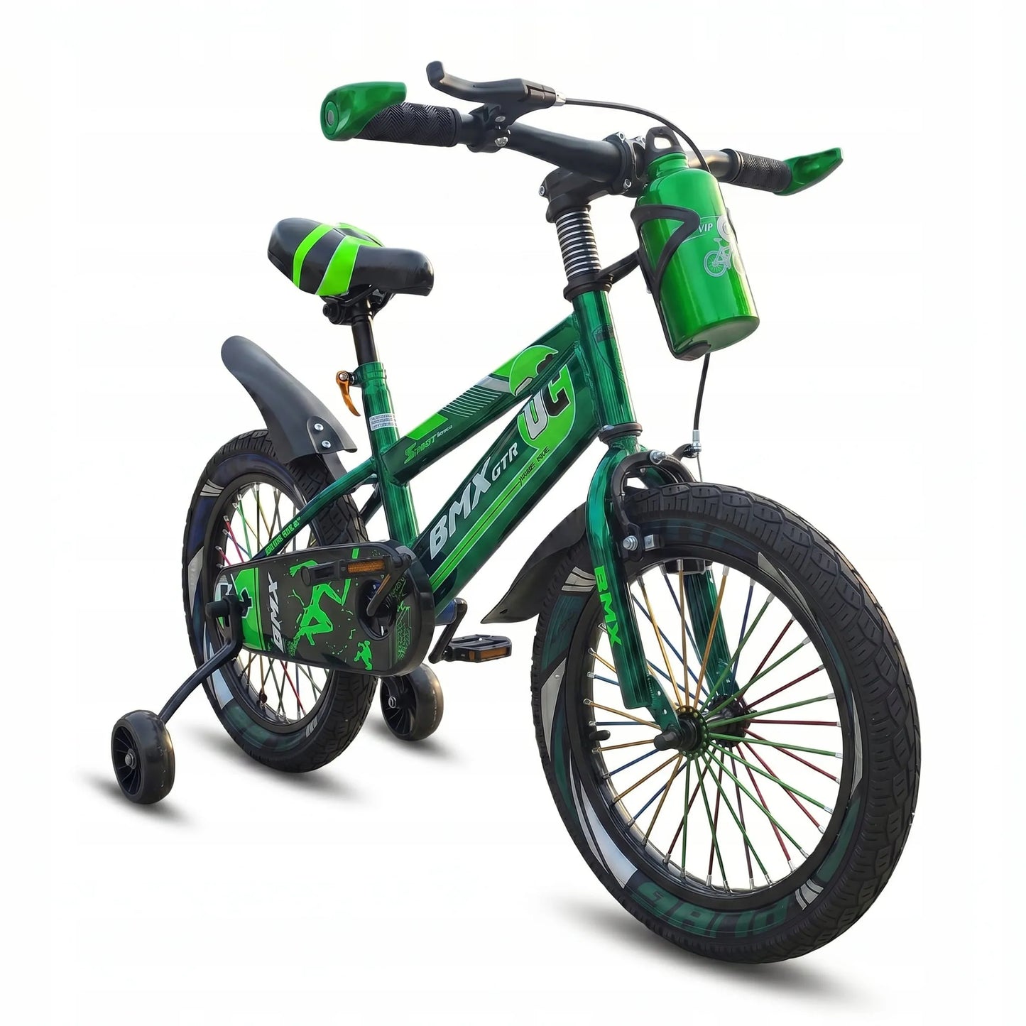 Vaikiškas dviratis 16 colių „Chrom“ žalias BMX su pagalbiniais ratukais ir gertuve 4–6 metų vaikams