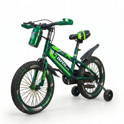 Vaikiškas dviratis 16 colių „Chrom“ žalias BMX su pagalbiniais ratukais ir gertuve 4–6 metų vaikams