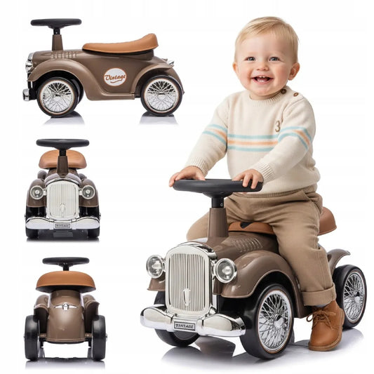 Vaikiškas paspirtukas lenktyninis automobilis Retro vaikštynė stumdukas rudas