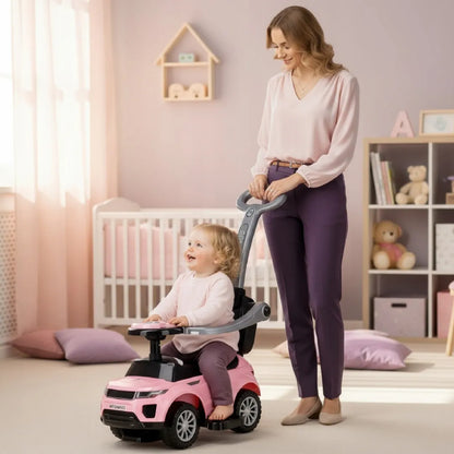 Vaikiškas paspirtukas-vaikštynė su rankena ir saugos lanku Sport car rožinis SUN BABY