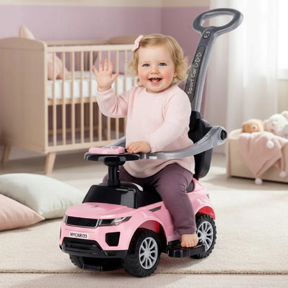 Vaikiškas paspirtukas-vaikštynė su rankena ir saugos lanku Sport car rožinis SUN BABY