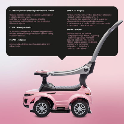 Vaikiškas paspirtukas-vaikštynė su rankena ir saugos lanku Sport car rožinis SUN BABY