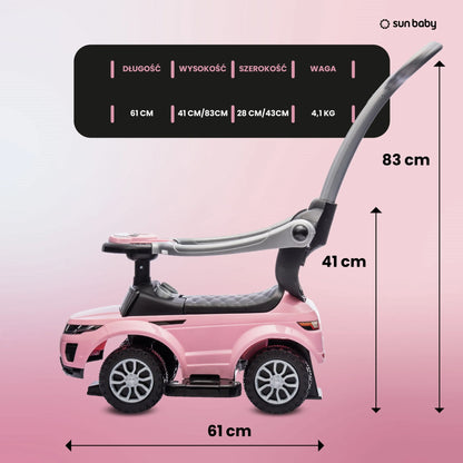 Vaikiškas paspirtukas-vaikštynė su rankena ir saugos lanku Sport car rožinis SUN BABY