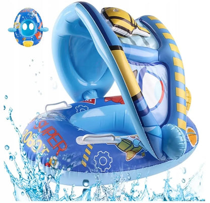 Vaikiškas pripučiamas ratas su stogeliu 70cm 2in1 mėlynas
