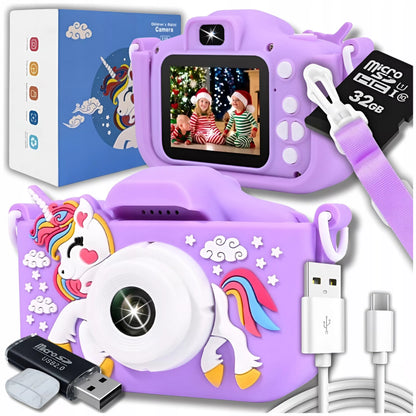 Vaikiškas skaitmeninis fotoaparatas „ZeeTech“ su vienaragiu, 40 Mpx, žaidimai, 32 GB kortelė